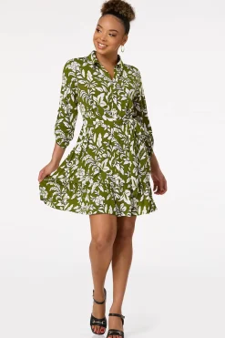 Green Floral Shirt Dress