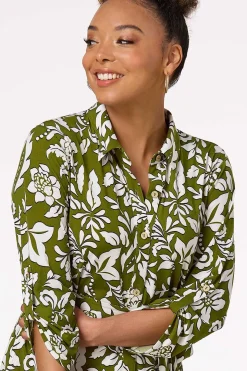 Green Floral Shirt Dress