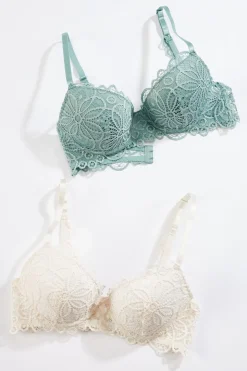 Green Ivory Lace Bra Set