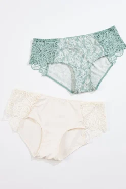 Green Ivory Lace Panel Panty Set