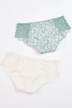 Green Ivory Lace Panel Panty Set
