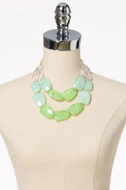 Green Lucite Layered Necklace Set