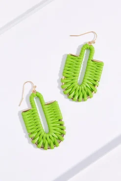 Green Raffia U- Shape Earrings
