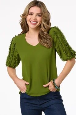 Green Ruffled Sleeve Top
