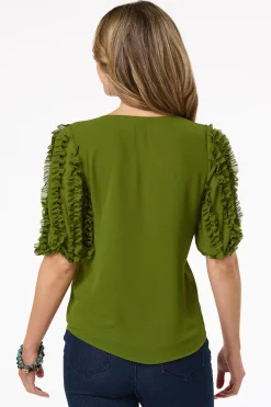 Green Ruffled Sleeve Top