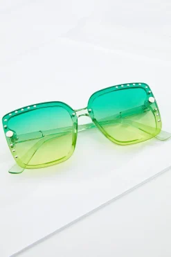 Green Stud Trim Sunglasses