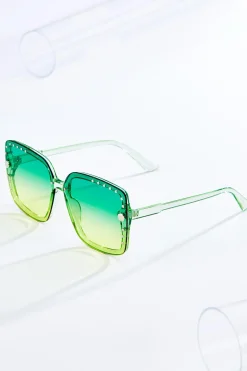 Green Stud Trim Sunglasses