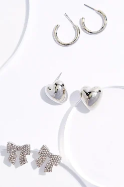 Heart Hoop Bow Earring Set