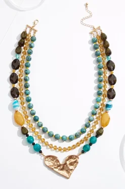 Heart Pendant Chunky Bead Necklace