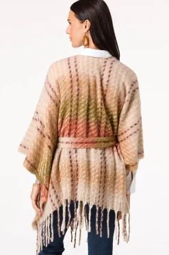 Houndstooth Plaid Tie Waist Poncho
