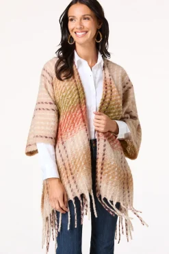 Houndstooth Plaid Tie Waist Poncho