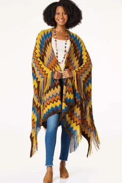 Knit Chevron Fringe Poncho