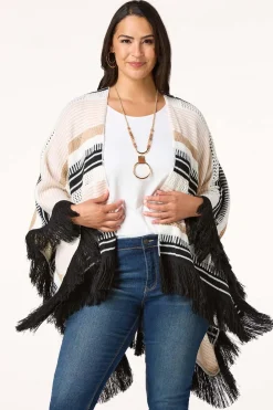 Knit Stripe Metallic Fringe Wrap