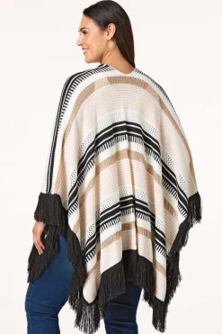 Knit Stripe Metallic Fringe Wrap