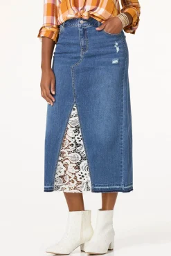 Lace Inset Denim Skirt