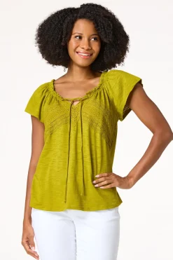 Lace Trim Tie Neck Top