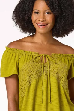 Lace Trim Tie Neck Top