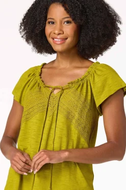 Lace Trim Tie Neck Top