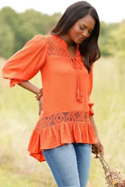 Lacy Ruffled Crepe Tunic