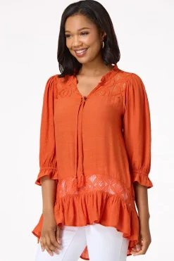 Lacy Ruffled Crepe Tunic