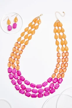 Layer Beaded Lucite Necklace Set