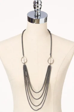 Layer Chains Glass Stone Long Necklace