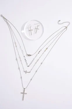 Layered Cross Pendant Necklace Set