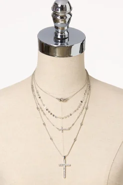 Layered Cross Pendant Necklace Set