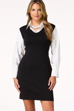 Layered Mixed Media Sweater Dress