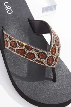 Leopard Embellished Thong Sandals