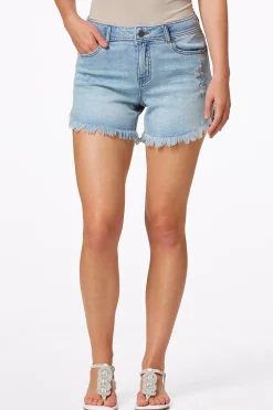 Light Wash Frayed Denim Shorts