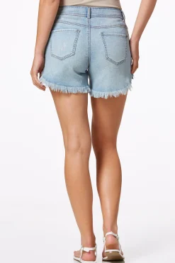 Light Wash Frayed Denim Shorts