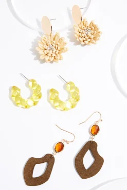 Lucite Raffia Wood Earring Set