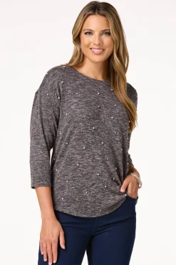 Marled Rhinestone Pearl Top
