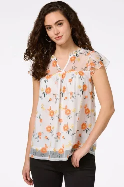 Mesh Floral Embroidered Top
