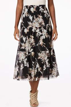 Mesh Floral Midi Skirt