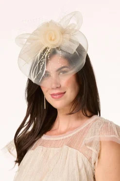 Mesh Flower Feather Veil Fascinator