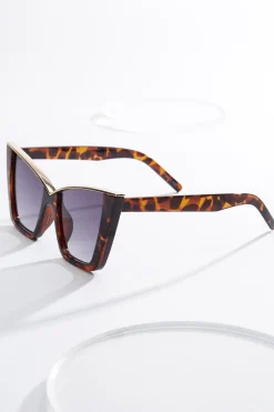 Metal Bar Tortoise Cat Eye Sunglasses