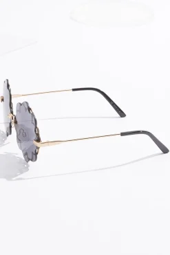 Metal Flower Rimless Sunglasses