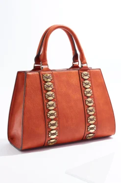 Metallic Disc Whipstitch Satchel