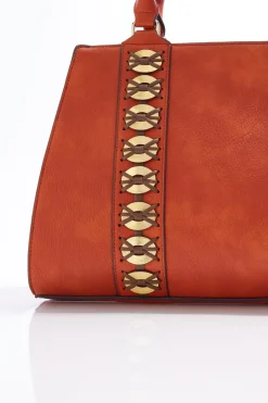 Metallic Disc Whipstitch Satchel