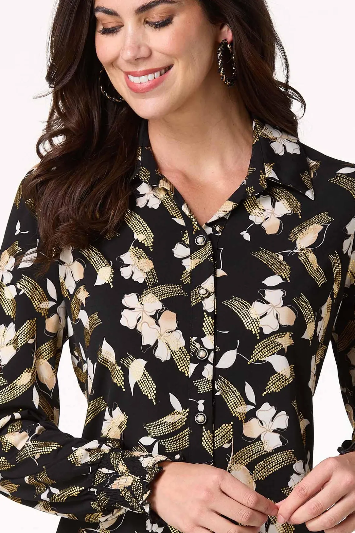 Metallic Floral Pearl Button Shirt