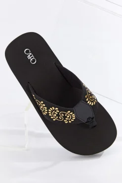 Metallic Scroll Flip Flops