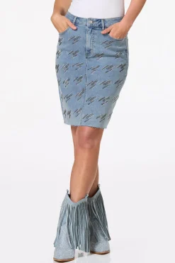 Metallic Stud Denim Skirt