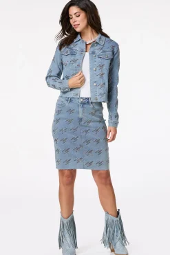Metallic Stud Denim Skirt