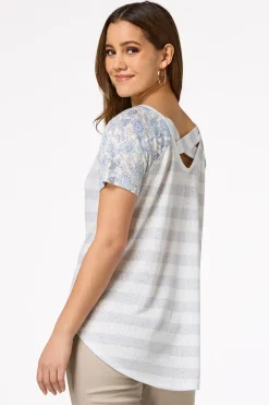 Mixed Print Crossed Back Top