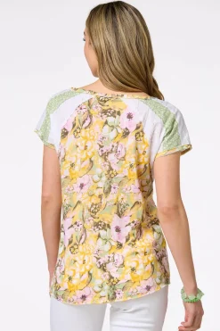Mixed Print Henley Top