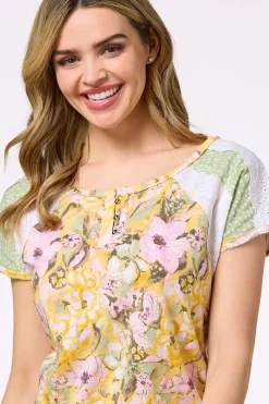 Mixed Print Henley Top