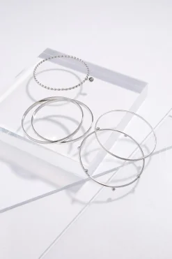 Mixed Silver Bangle Bracelet Set