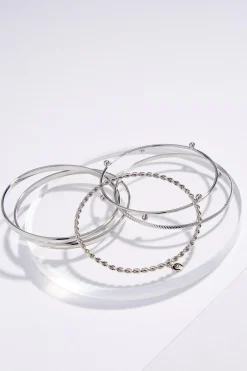 Mixed Silver Bangle Bracelet Set